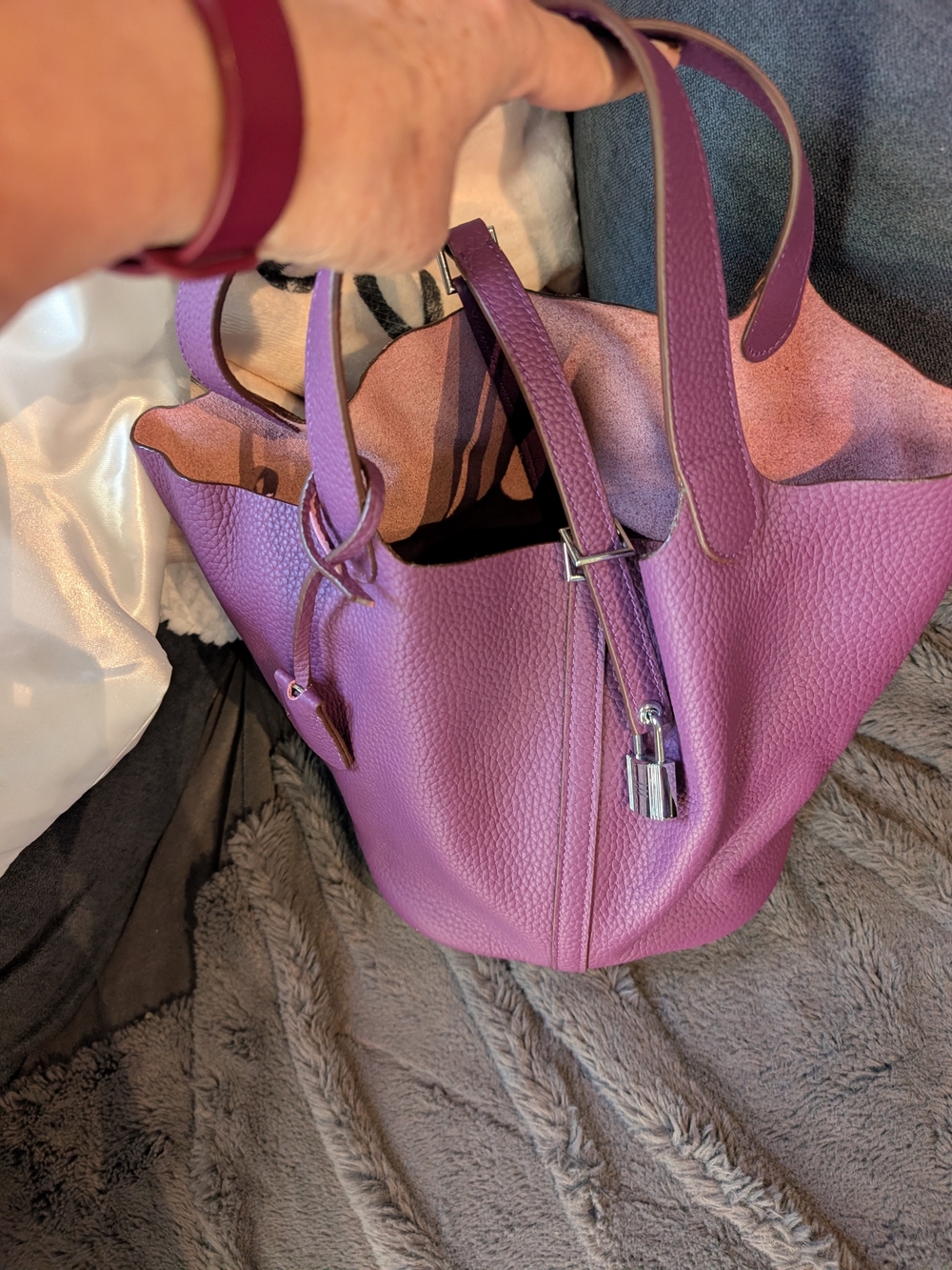 Women's Purple Leather Tote Bag - Unbranded